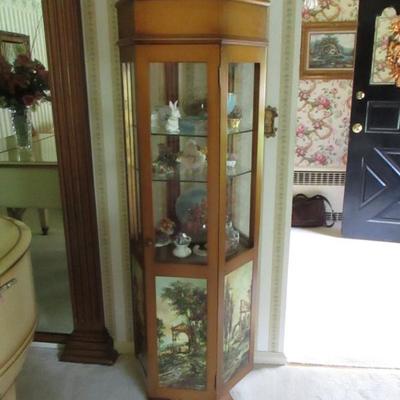 LIGHTED CURIO WITH EQUESTRIAN HAND PAINTED DESIGN