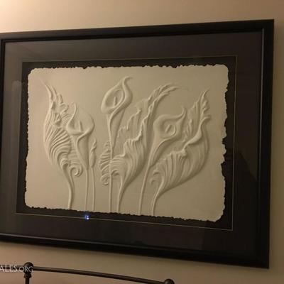Embossed Floral Wall Art. Framed and Matted. Family Heritage Estate Sales, LLC. New Jersey Estate Sales/ Pennsylvania Estate Sales. 