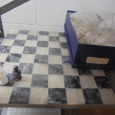 Marble Chess Set with wrapped pieces in box