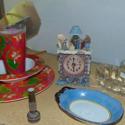 Glassware - old clock - picture frames and more