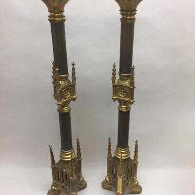 Pr. Neo-Gothic Brass Altar Candelsticks