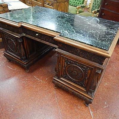 Antique Rococo Marble Top Partners Desk