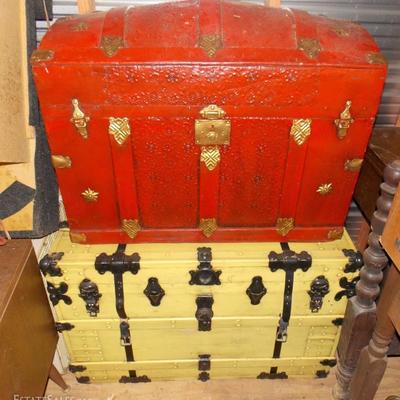 BEAUTIFUL camelback trunk and other metal trunk in GREAT condition!
