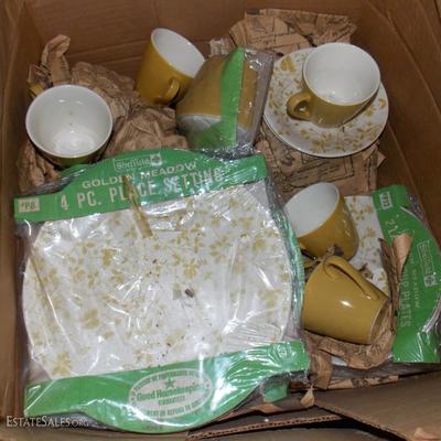 Golden Meadow dinnerware, some pieces NEW IN PACKAGE