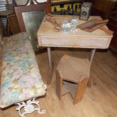 Vintage school desk, top raises and has place for ink well, cotton carder
