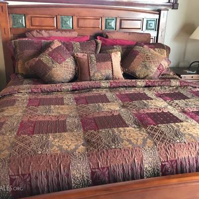 Nice quality queen comforter set. Bed NOT available.
