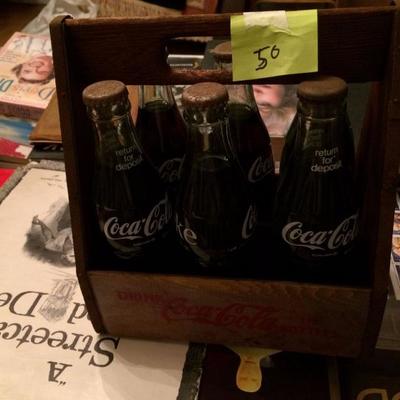 Vintage Wood Coke Bottle Case with filled coke bottles