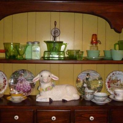 Jadeite cups and saucers, plates 