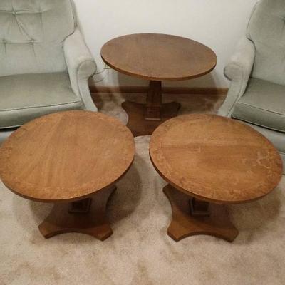 3 matching mid century wood end tables