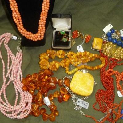 18k Jade, coral;, and amber