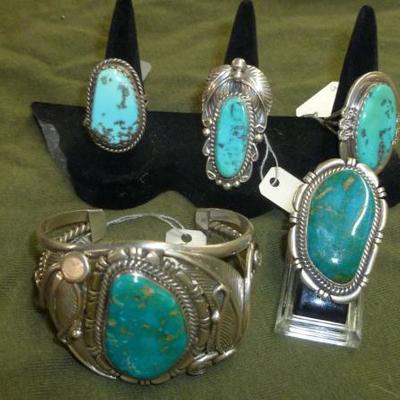 Native American sterling rings & cuff