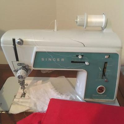 Singer sewing machine, fabric & notions