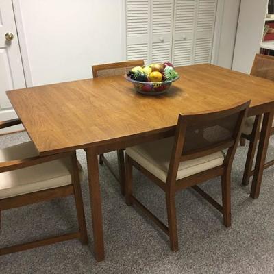 MCM dining set with 6 cane back chairs (4 shown)