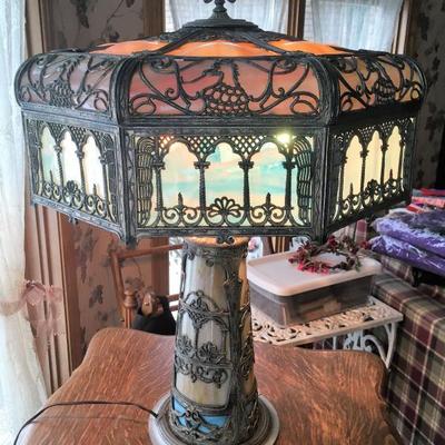 beautiful antique slag glass lamp