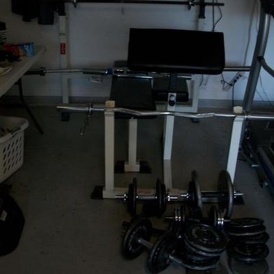 Bench Press Station in rear of photo and Arm Curl Station in the front of photo