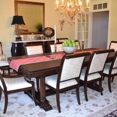 Bernhardt dining table with 10 chiars