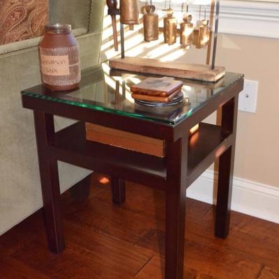Glass top side table and bells