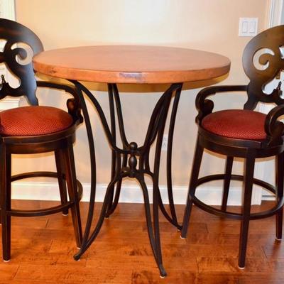 Additional pair of matching barstools and copper high-top table from Arhaus