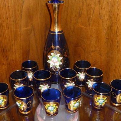 Venetian cordial set cobalt blue.