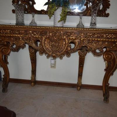 1927 Rialto Theater 24k gold leaf console table with mirror 