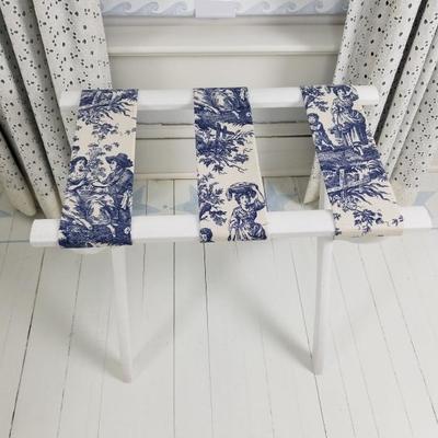 Blue and White Toile Print Luggage Rack