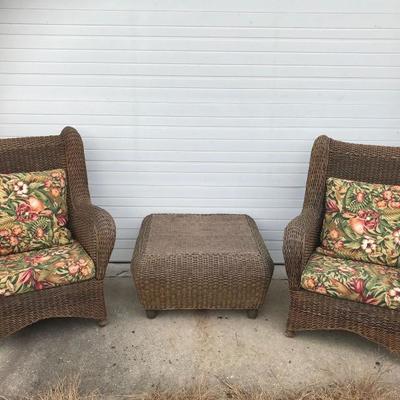 3pc Wicker Chair and Ottoman Set