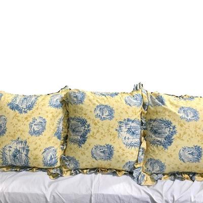 Custom made Blue and Yellow Toile Down Filled Pillows (3)