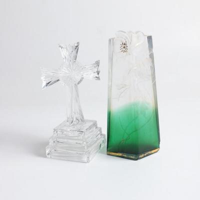 Waterford Crystal Cross and Vintage Moser Intaglio Glass Vase...