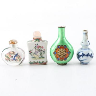 Vintage Glass and Porcelain Perfume and Snuff Bottles Including Muriel...