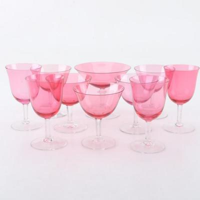 Vintage Cranberry Pink Glass Stemware  
 https://www.ebth.com/items/7396516-vintage-cranberry-pink-glass-stemware