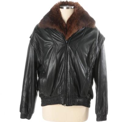 Andrew Marc Leather Coat with Removable Australian Possum Liner...