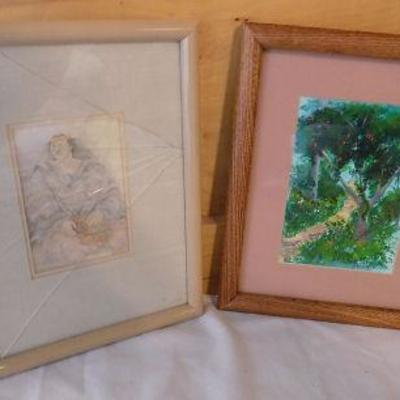 PCC053 Two Vintage Framed Pictures Scene & Hawaiian Man
