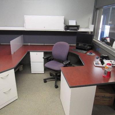 14' X 8' Full Office, 2 Station Desk Set With Wall ...