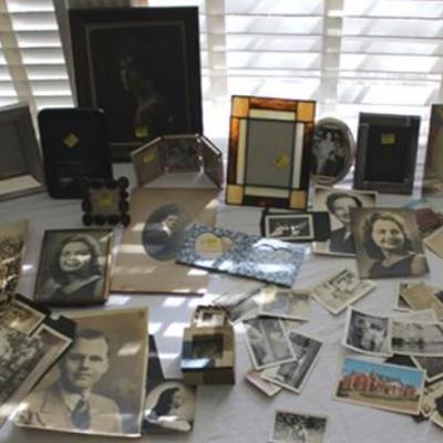 Box lot of vintage, antique photos and new picture  frames
