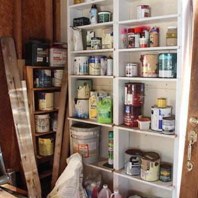 Box lot of cleaners and paints, see photos
