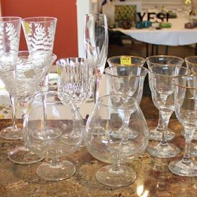 Box lot of glassware, some crystal, silver plate
