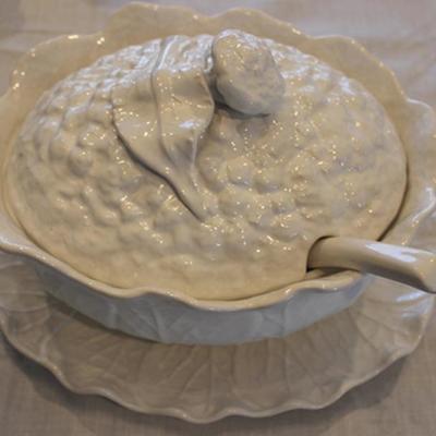 White porcelain soup tureen, made in Portugal
