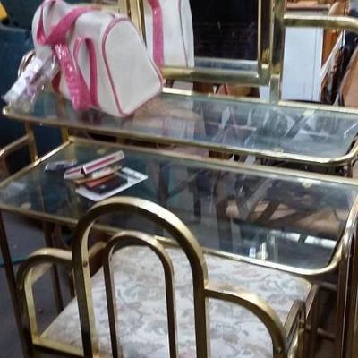 Vintage Brass Vanity & Chair