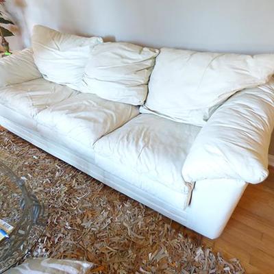White Leather Sofa with Envelope Back Cushions 93 ...