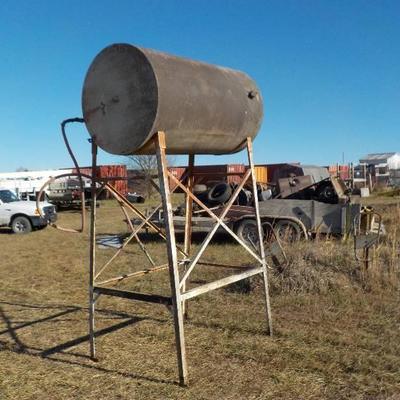 Farm fuel tank with stand, hose and nozzle