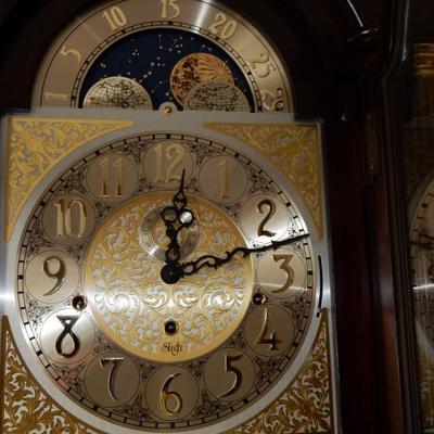 BUY IT NOW! SLIGH Moon Phase GrandFather Clock, Weight Driven Brass Pendulum, and Weights, Stunning Cherry Cabinet with Barley Twist...
