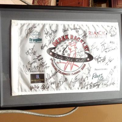 BUY IT NOW  $185.95  Derek Rackley Signed Team Flag! 2006 Atlanta Falcons. This was for his Charity and from a golf outing for Kids....