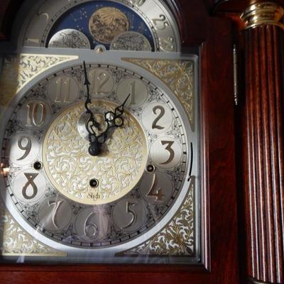 BUY IT NOW! SLIGH Moon Phase GrandFather Clock, Weight Driven Brass Pendulum, and Weights, Stunning Cherry Cabinet with Barley Twist...