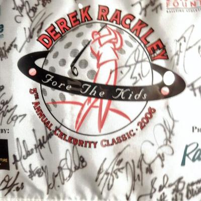 BUY IT NOW  $185.95  Derek Rackley Signed Team Flag! 2006 Atlanta Falcons. This was for his Charity and from a golf outing for Kids....
