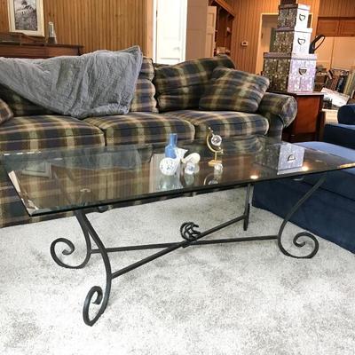        Beveled Glass Top Cocktail Table
              with Wrought Iron Base
                    (18â€h x 52â€w x 26â€d)...