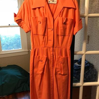    50â€™s Coral Orange Herman Marcus Dress
            (needs button)       (26â€ waist)
                                 60.â€”