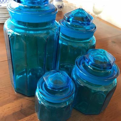           Cerulean Blue Glass Canisters 
                    24.â€”  (set of four)
