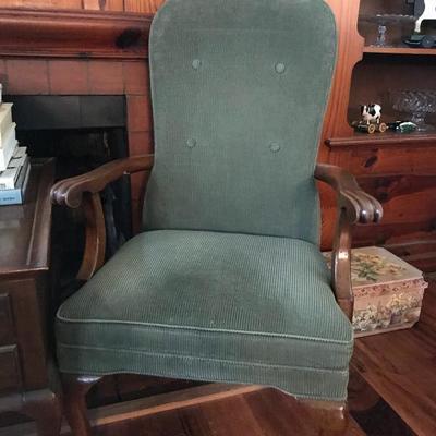         Moss Green Corduroy Side Chairs
     with Wood Arms & Queen Anne Legs
                          195.â€” (pair)