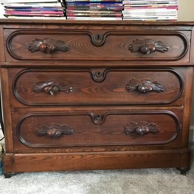            Antique 3 Drawer Chest with
            Original Hand Carved Pulls
                              225.â€”