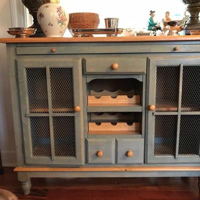 Stained Green & Wood Buffet/Server with
  with Chicken Wire Doors, Wine Rack, &
    Pull-Out Shelf  (48â€w x 37â€h x 16â€d)...